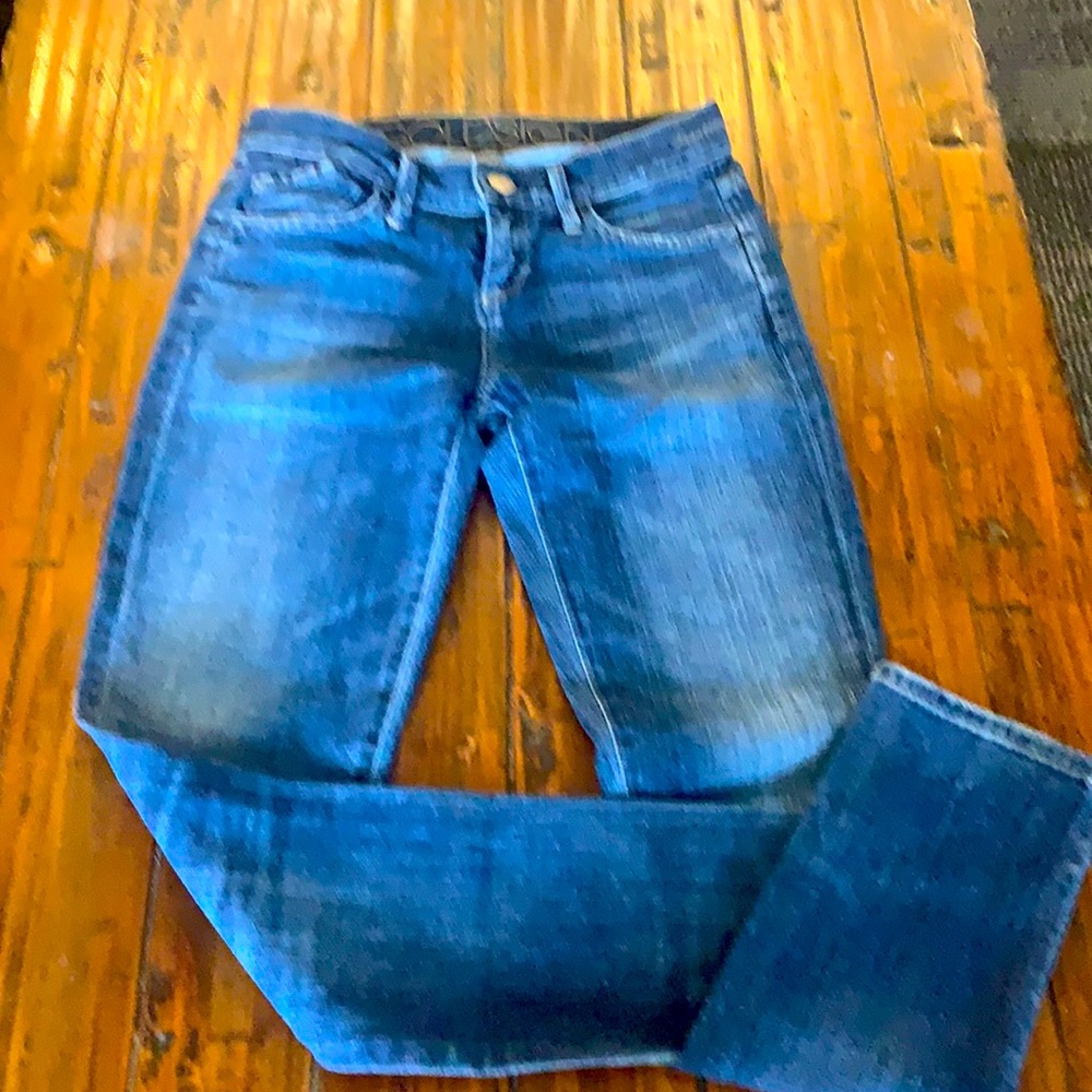 Goldsign Frontier Midrise Distressed Straight Leg Jeans - Size 24